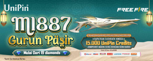 Beli Voucher Game UniPin di Toko Favoritmu dan Top Up Free Fire, dapatkan Cashback 15.000 dan miliki M1887 Gurun Pasir!